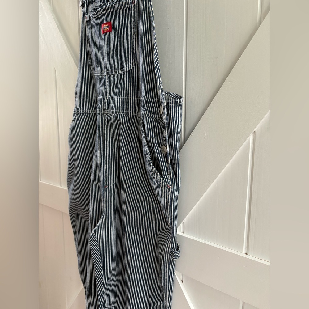 Dickies Women's Hickory Navy/White Striped Overalls Size X-Large - Picture 4 of 9